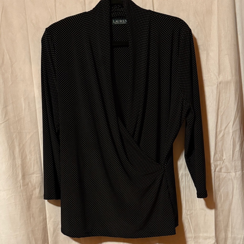 17-Lauren Ralph Lauren Black and White Dotted Blouse - Picture 2 of 4
